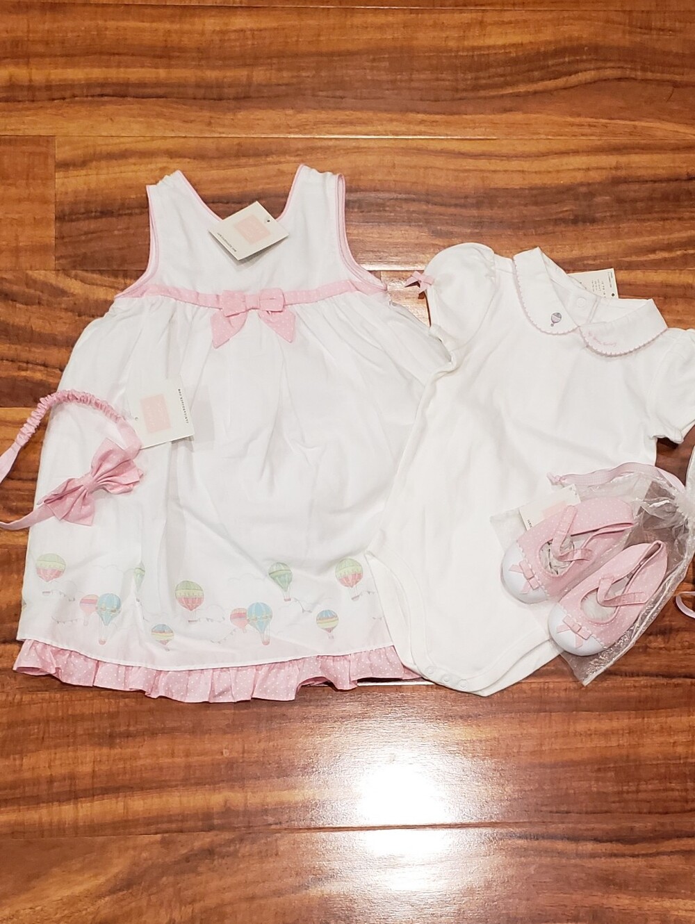 Janie & Jack NWT 12-18 mos hot air balloon dress, bodysuit, headband, shoes (4)